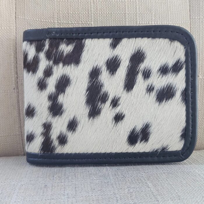 Handmade Cardholder Billfold Real Fur Hair Brown/White Genuine Leather Wallet