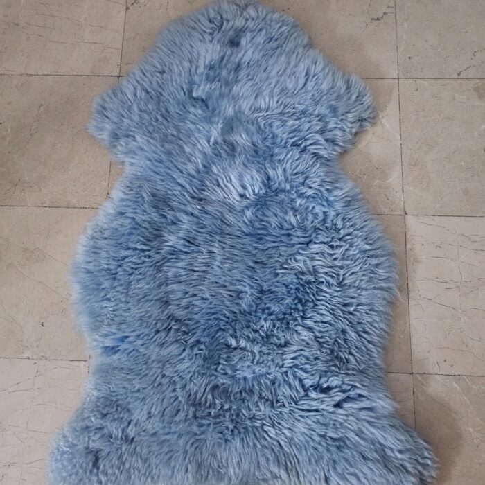 Real Sheepskin Fur Area Rug Blue Dyed Handmade Genuine Leather Home Decor Rug