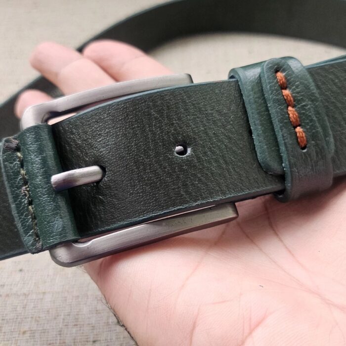 Handmade Belt Green Genuine Leather Waistband Unisex Pin Buckle Size 34