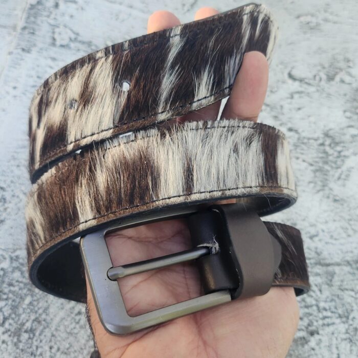 Handmade Waistband Real fur Cowhide Leather Belt Unisex Size 33-34 inches New