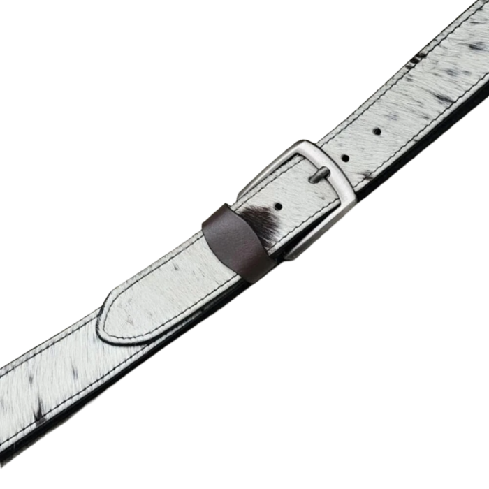 Cowhide Real Fur Hair Belt Black/White Genuine Leather Waistband Unisex Size