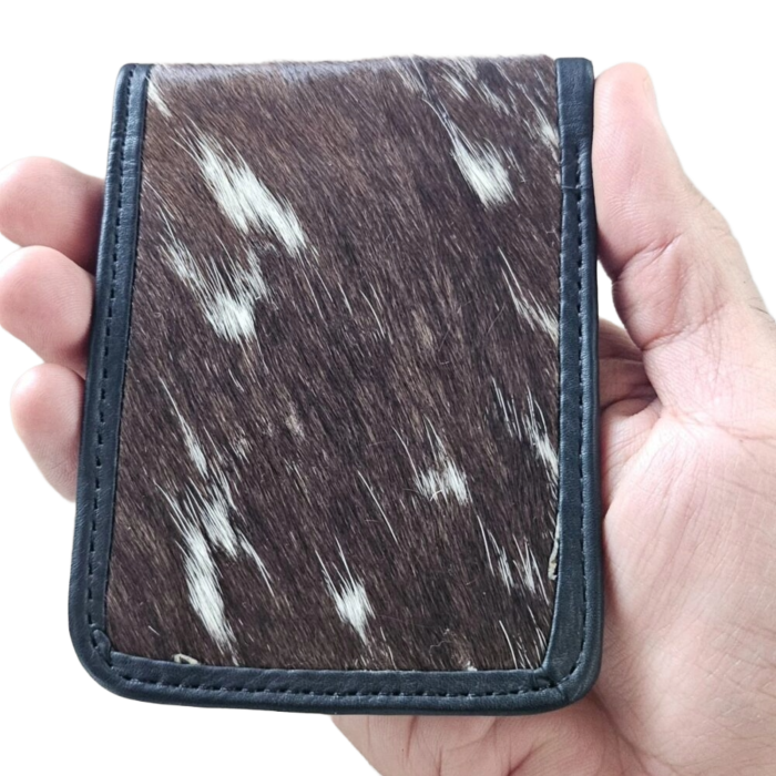 Genuine Leather Wallet Brown/White Fur Hair Card Holder Billfold Handmade Purse