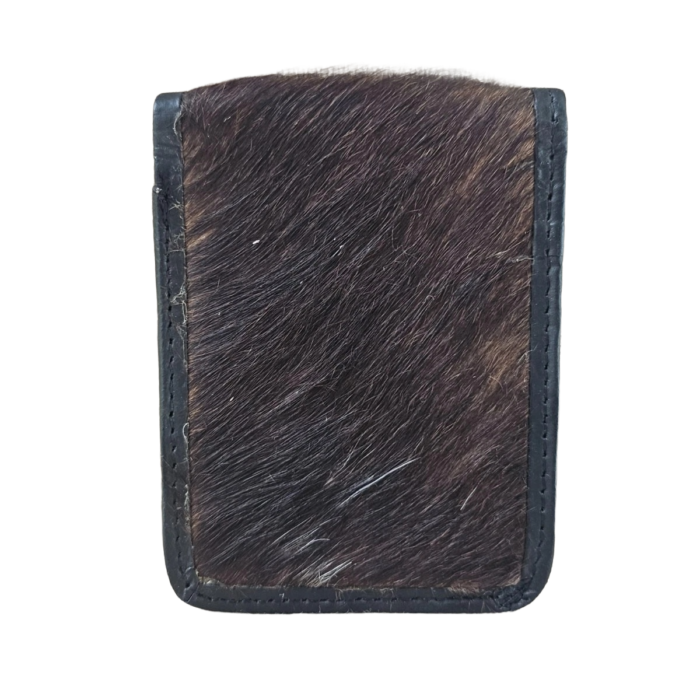 Fur Billfold Wallet Black Genuine Leather Real Fur Hair Cardholder Handmade